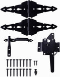 HOME MASTER HARDWARE Wood Gate Hardware Set - Heavy Duty 8" Decorative Strap Hinges and Spring Loaded Latch Kit with Screws for Outdoor Fence Swing Gate Black Finish