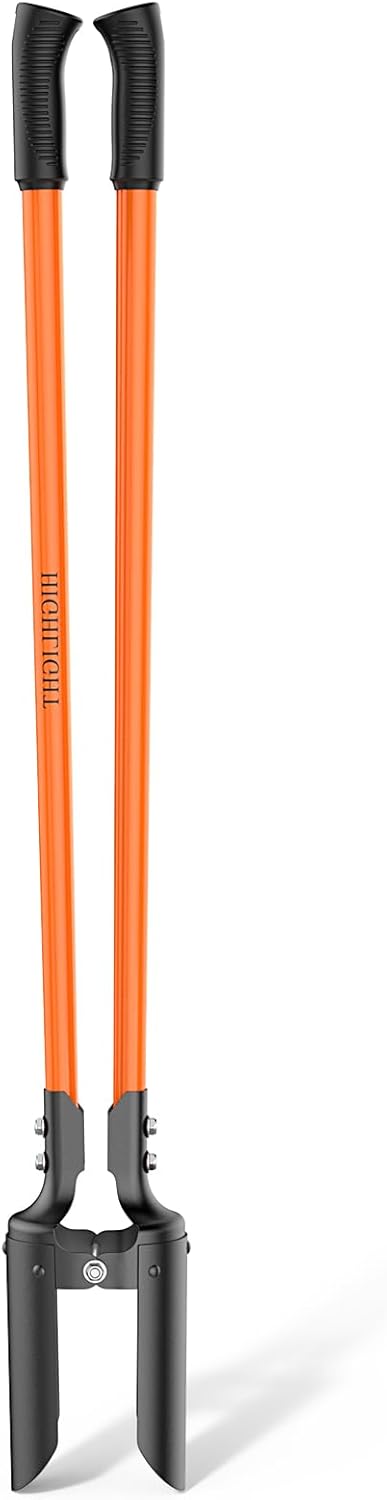 Post Hole Digger, Heavy Duty Post Hole Digger with Fiberglass Handle, Carbon Steel Blades, Manual Hole Digger, with Anti-Slip Handle for Digging Gardening Outdoors, 58-Inch, Orange & Black