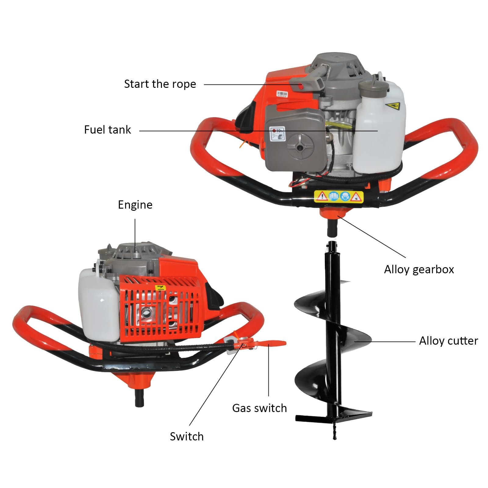 85cc 4HP Post Hole Digger Gas Powered, Gas Earth Auger/Ice Auger, with 3 Drill Bits 4"/8"/12" + 2 Extension Bar, One Man Earth Auger for Planting Fence, EPA Compliant Post Hole Auger