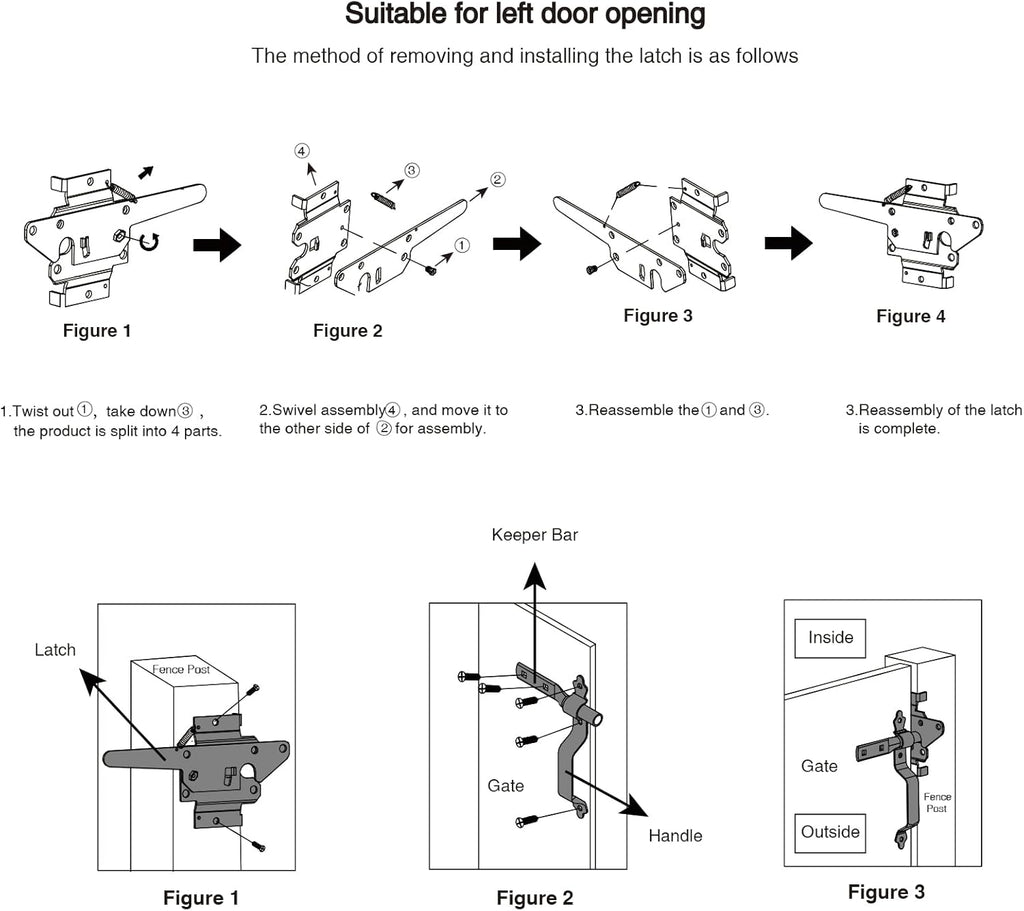 HOME MASTER HARDWARE Wood Gate Hardware Set - Heavy Duty 8" Decorative Strap Hinges and Spring Loaded Latch Kit with Screws for Outdoor Fence Swing Gate Black Finish