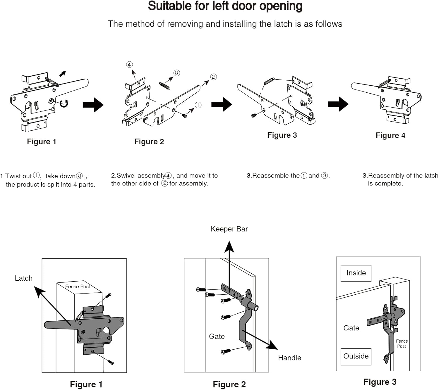 HOME MASTER HARDWARE Wood Gate Hardware Set - Heavy Duty 8" Decorative Strap Hinges and Spring Loaded Latch Kit with Screws for Outdoor Fence Swing Gate Black Finish
