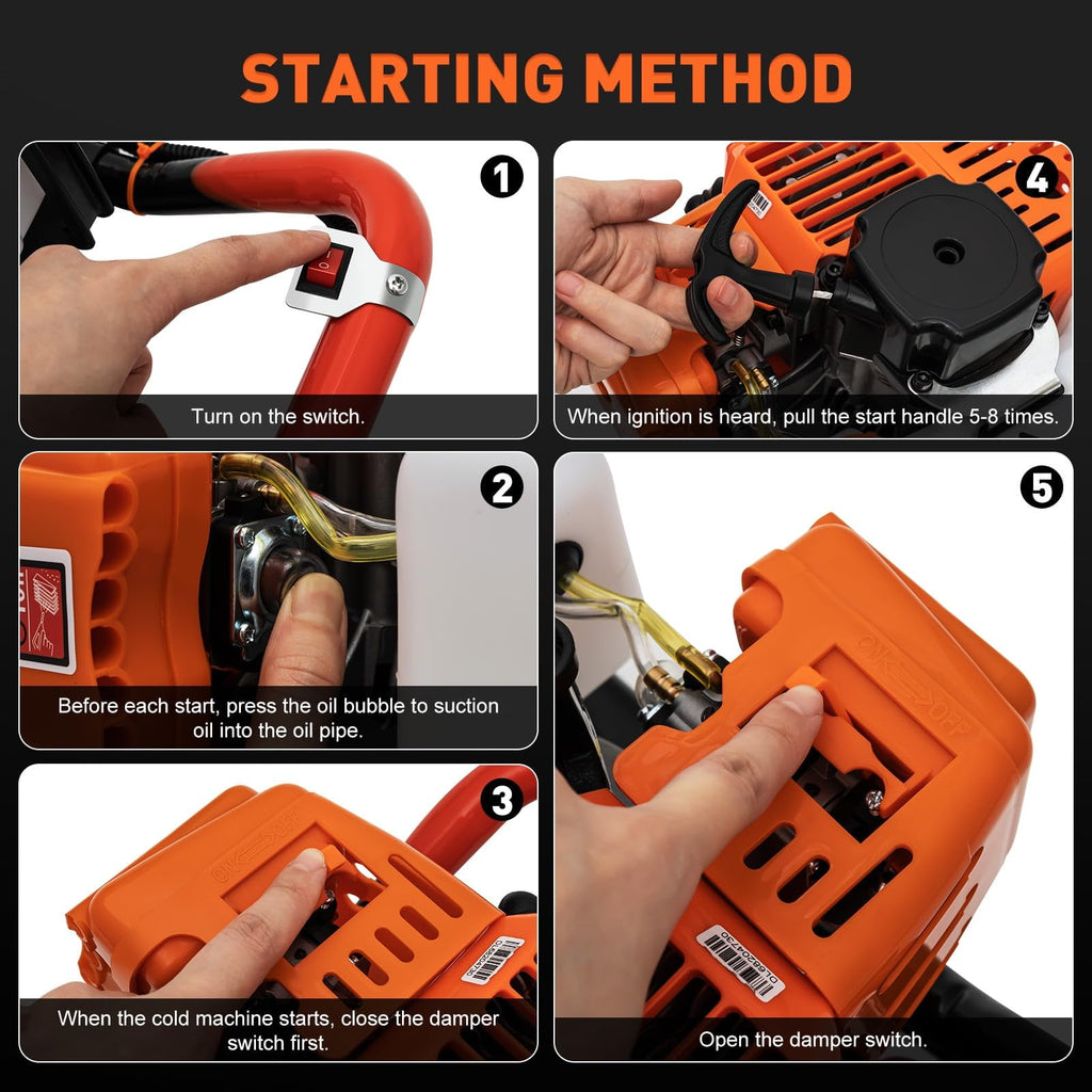 85cc 4HP Post Hole Digger Gas Powered, Gas Earth Auger/Ice Auger, with 3 Drill Bits 4"/8"/12" + 2 Extension Bar, One Man Earth Auger for Planting Fence, EPA Compliant Post Hole Auger