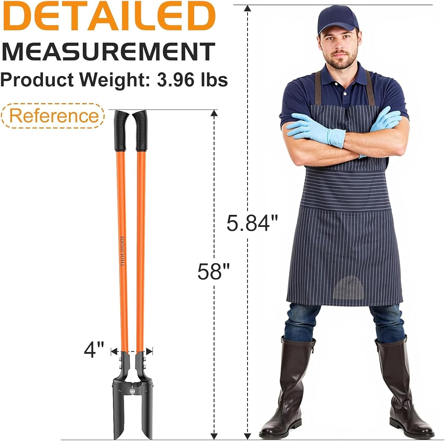 Post Hole Digger, Heavy Duty Post Hole Digger with Fiberglass Handle, Carbon Steel Blades, Manual Hole Digger, with Anti-Slip Handle for Digging Gardening Outdoors, 58-Inch, Orange & Black