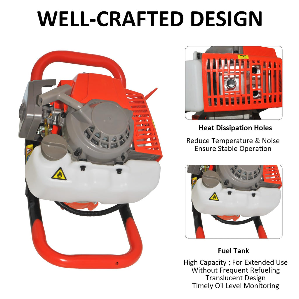85cc 4HP Post Hole Digger Gas Powered, Gas Earth Auger/Ice Auger, with 3 Drill Bits 4"/8"/12" + 2 Extension Bar, One Man Earth Auger for Planting Fence, EPA Compliant Post Hole Auger