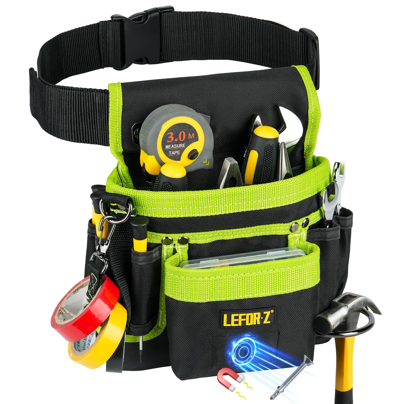 Tool Belt,Magnetic Tool Pouch,14-Pockets Tool Belts for Men,Detachable & Adjustable Tool Pouch belt for Electrician,Carpenter,Construction,Work Apron,Utility Belt,Black-Brown