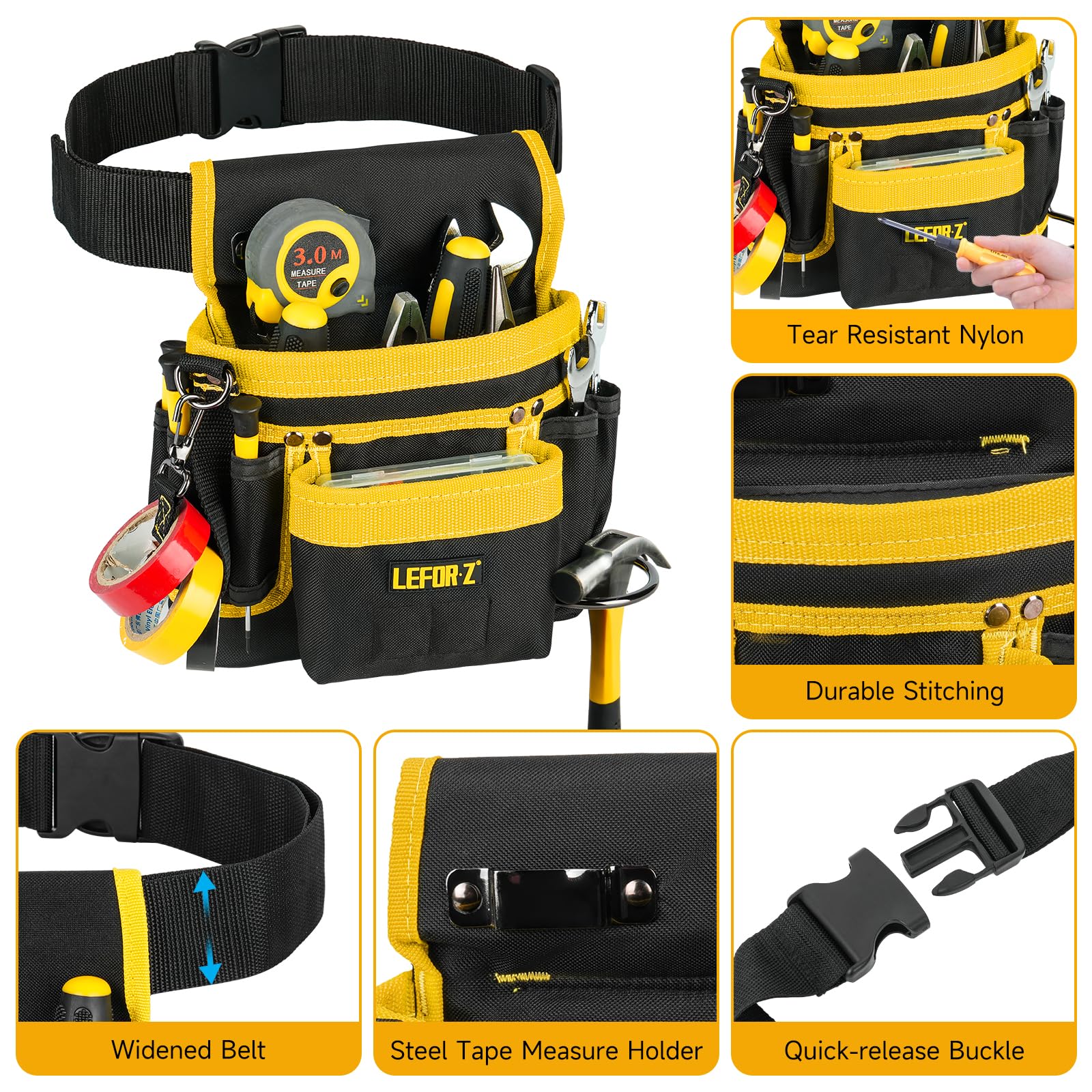 Tool Belt,Magnetic Tool Pouch,14-Pockets Tool Belts for Men,Detachable & Adjustable Tool Pouch belt for Electrician,Carpenter,Construction,Work Apron,Utility Belt,Black-Brown