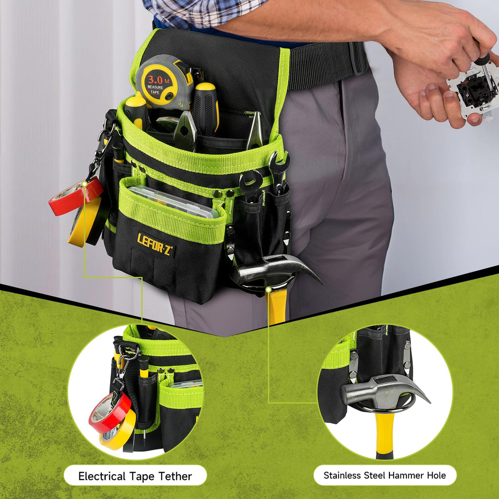 Tool Belt,Magnetic Tool Pouch,14-Pockets Tool Belts for Men,Detachable & Adjustable Tool Pouch belt for Electrician,Carpenter,Construction,Work Apron,Utility Belt,Black-Brown