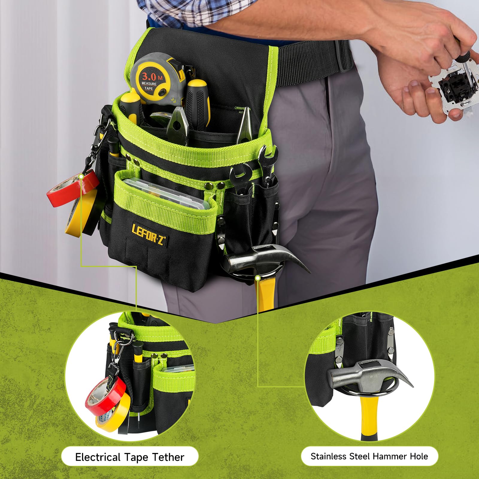 Tool Belt,Magnetic Tool Pouch,14-Pockets Tool Belts for Men,Detachable & Adjustable Tool Pouch belt for Electrician,Carpenter,Construction,Work Apron,Utility Belt,Black-Brown