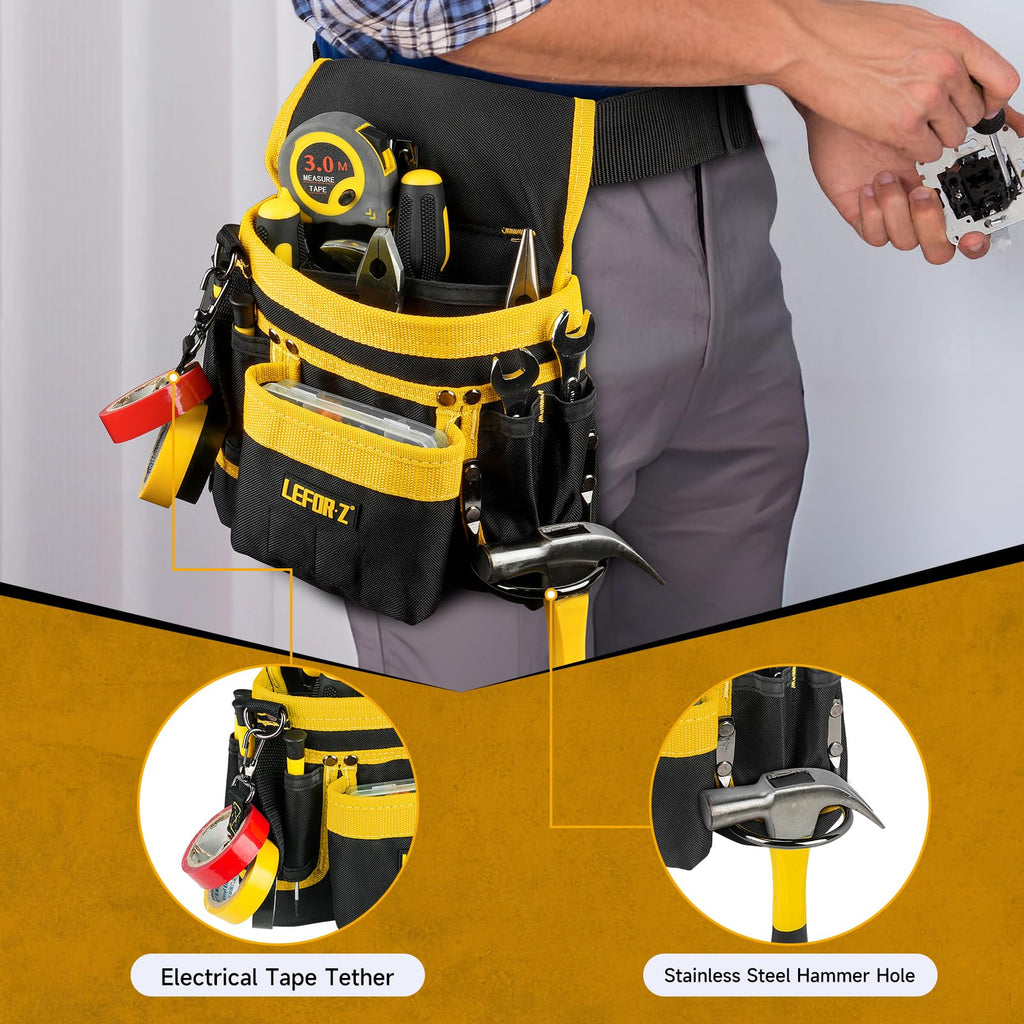 Tool Belt,Magnetic Tool Pouch,14-Pockets Tool Belts for Men,Detachable & Adjustable Tool Pouch belt for Electrician,Carpenter,Construction,Work Apron,Utility Belt,Black-Brown