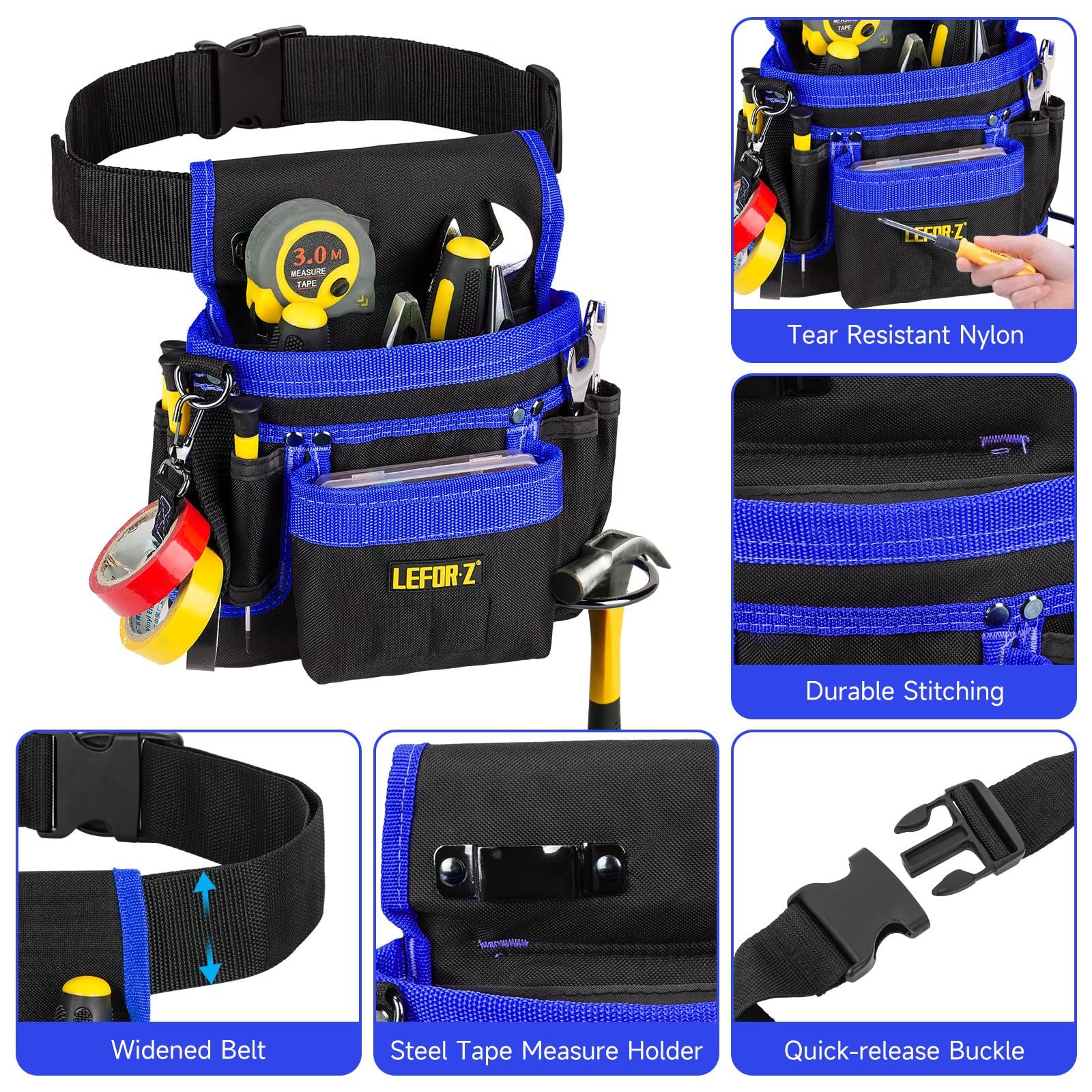 Tool Belt,Magnetic Tool Pouch,14-Pockets Tool Belts for Men,Detachable & Adjustable Tool Pouch belt for Electrician,Carpenter,Construction,Work Apron,Utility Belt,Black-Brown