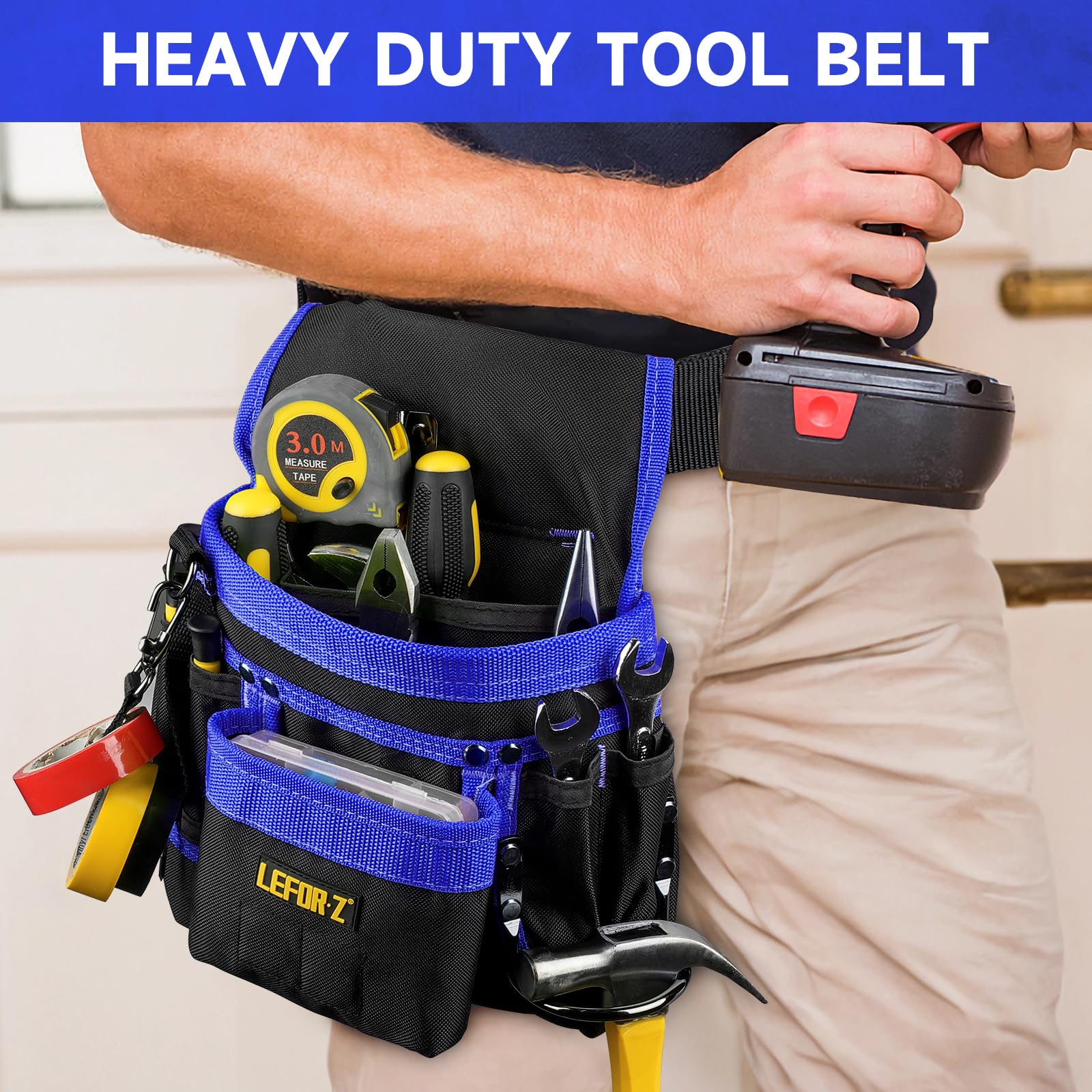 Tool Belt,Magnetic Tool Pouch,14-Pockets Tool Belts for Men,Detachable & Adjustable Tool Pouch belt for Electrician,Carpenter,Construction,Work Apron,Utility Belt,Black-Brown