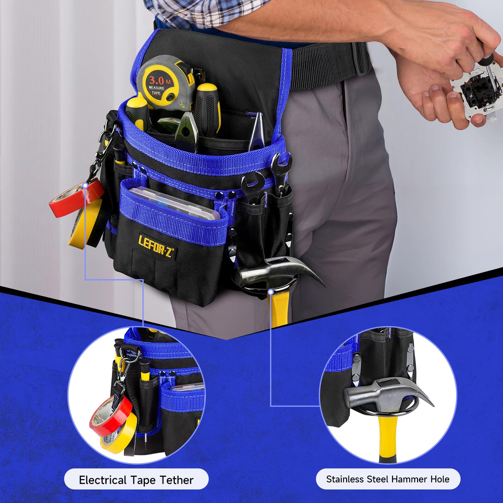 Tool Belt,Magnetic Tool Pouch,14-Pockets Tool Belts for Men,Detachable & Adjustable Tool Pouch belt for Electrician,Carpenter,Construction,Work Apron,Utility Belt,Black-Brown