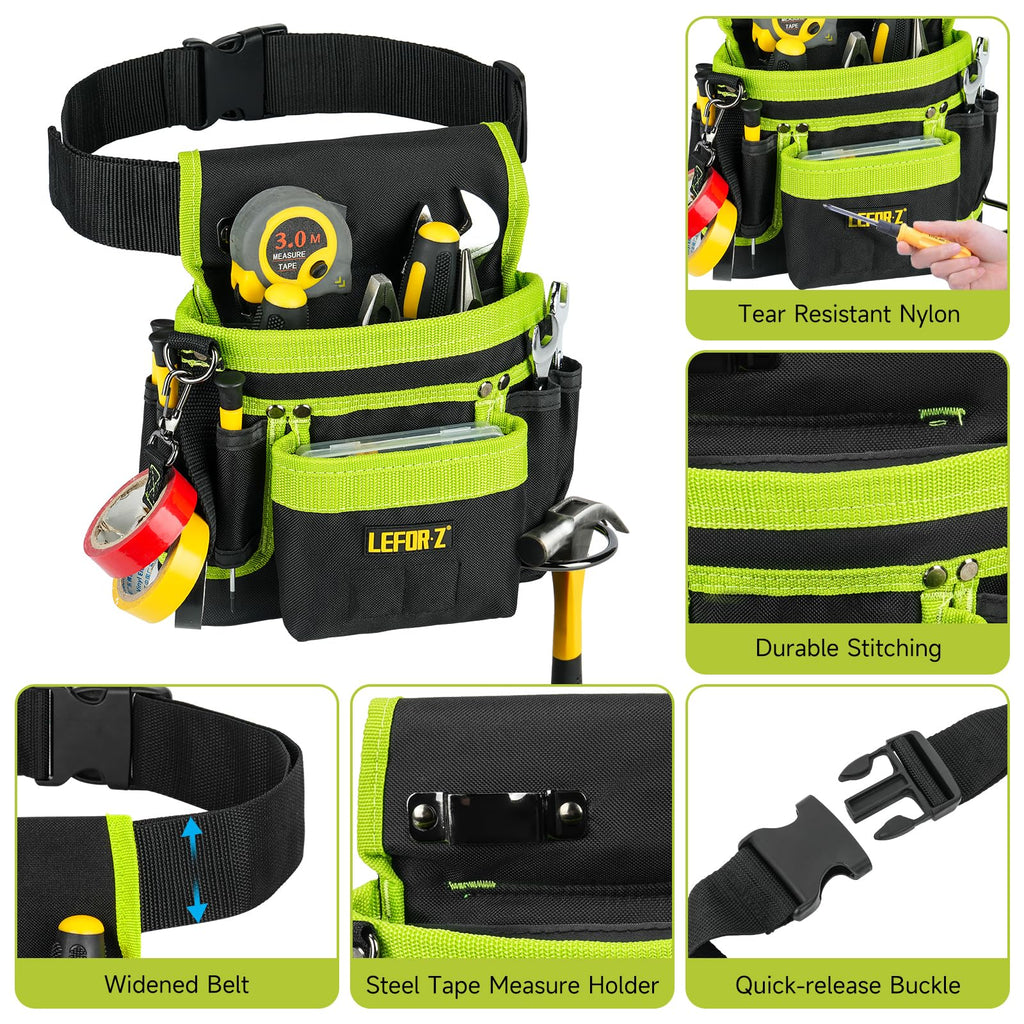 Tool Belt,Magnetic Tool Pouch,14-Pockets Tool Belts for Men,Detachable & Adjustable Tool Pouch belt for Electrician,Carpenter,Construction,Work Apron,Utility Belt,Black-Brown