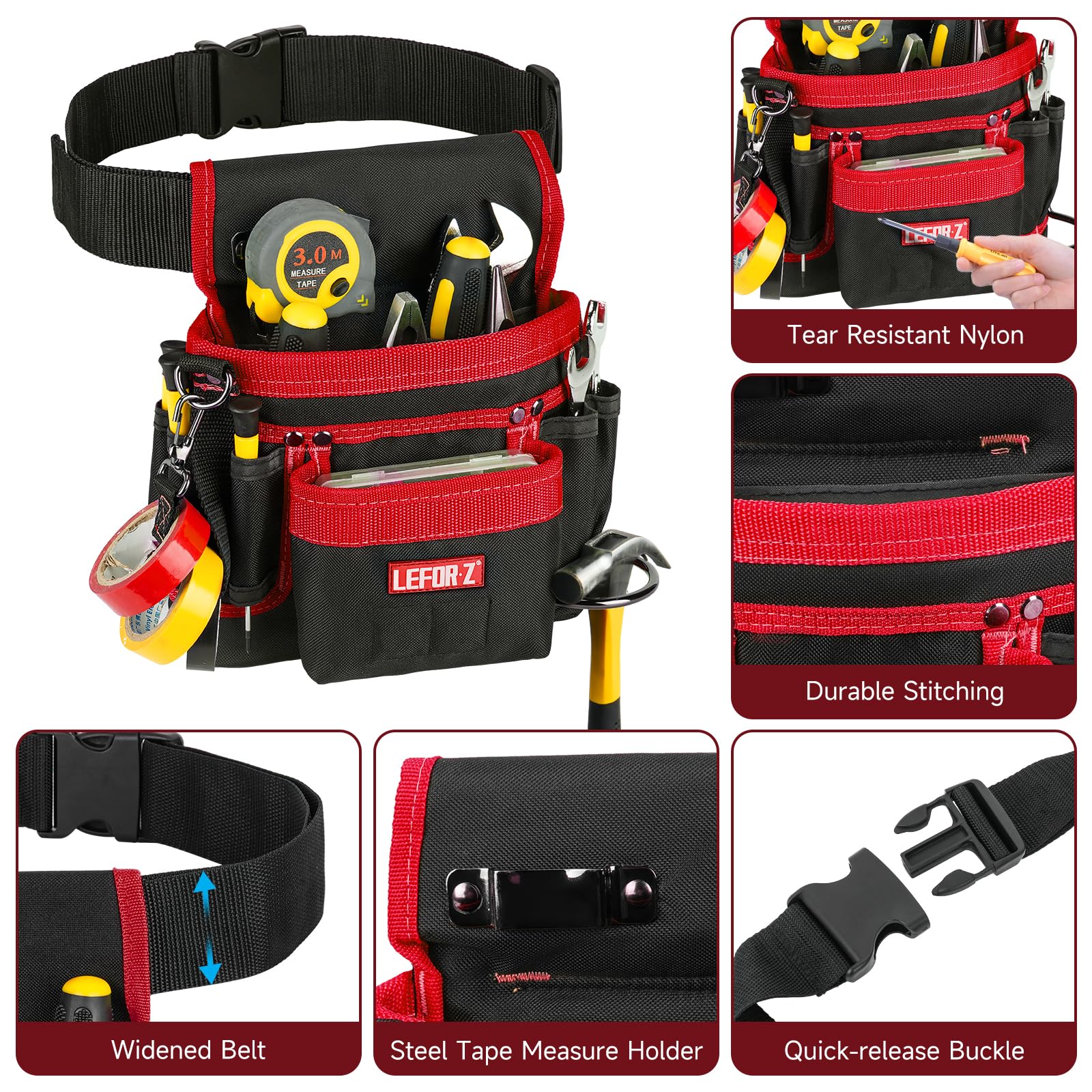 Tool Belt,Magnetic Tool Pouch,14-Pockets Tool Belts for Men,Detachable & Adjustable Tool Pouch belt for Electrician,Carpenter,Construction,Work Apron,Utility Belt,Black-Brown