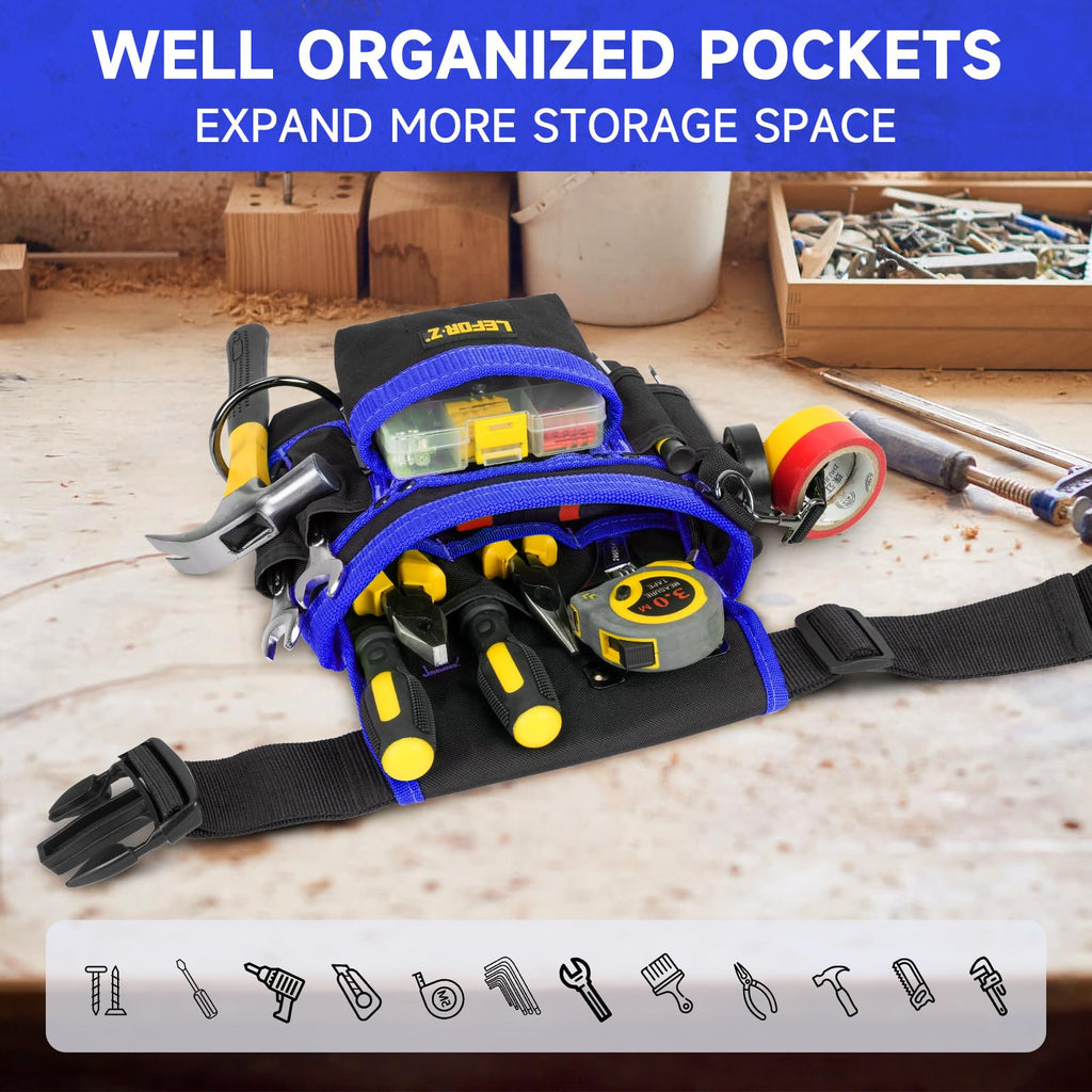 Tool Belt,Magnetic Tool Pouch,14-Pockets Tool Belts for Men,Detachable & Adjustable Tool Pouch belt for Electrician,Carpenter,Construction,Work Apron,Utility Belt,Black-Brown