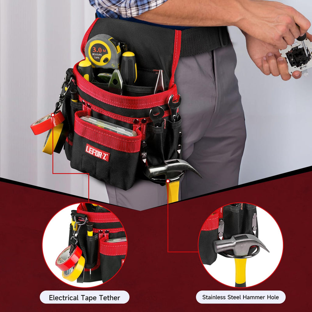 Tool Belt,Magnetic Tool Pouch,14-Pockets Tool Belts for Men,Detachable & Adjustable Tool Pouch belt for Electrician,Carpenter,Construction,Work Apron,Utility Belt,Black-Brown