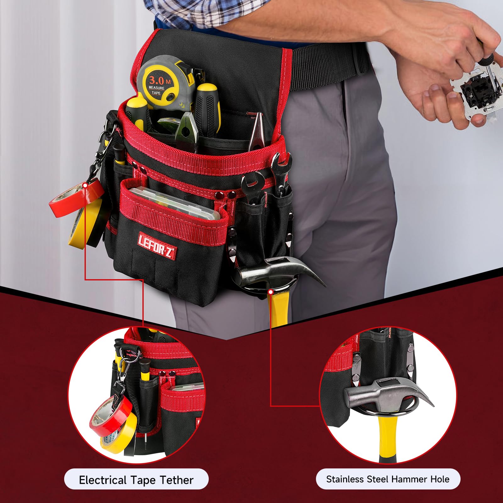 Tool Belt,Magnetic Tool Pouch,14-Pockets Tool Belts for Men,Detachable & Adjustable Tool Pouch belt for Electrician,Carpenter,Construction,Work Apron,Utility Belt,Black-Brown