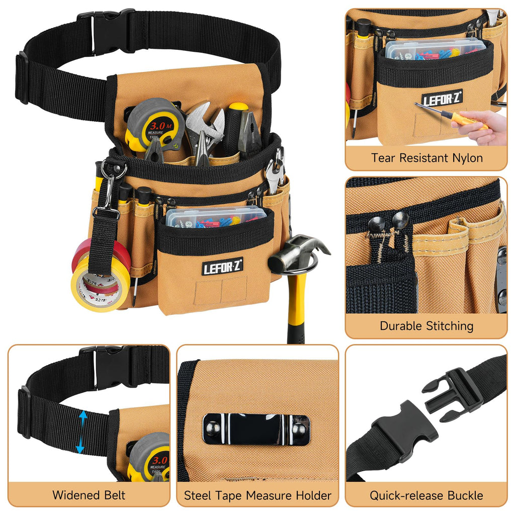 Tool Belt,Magnetic Tool Pouch,14-Pockets Tool Belts for Men,Detachable & Adjustable Tool Pouch belt for Electrician,Carpenter,Construction,Work Apron,Utility Belt,Black-Brown