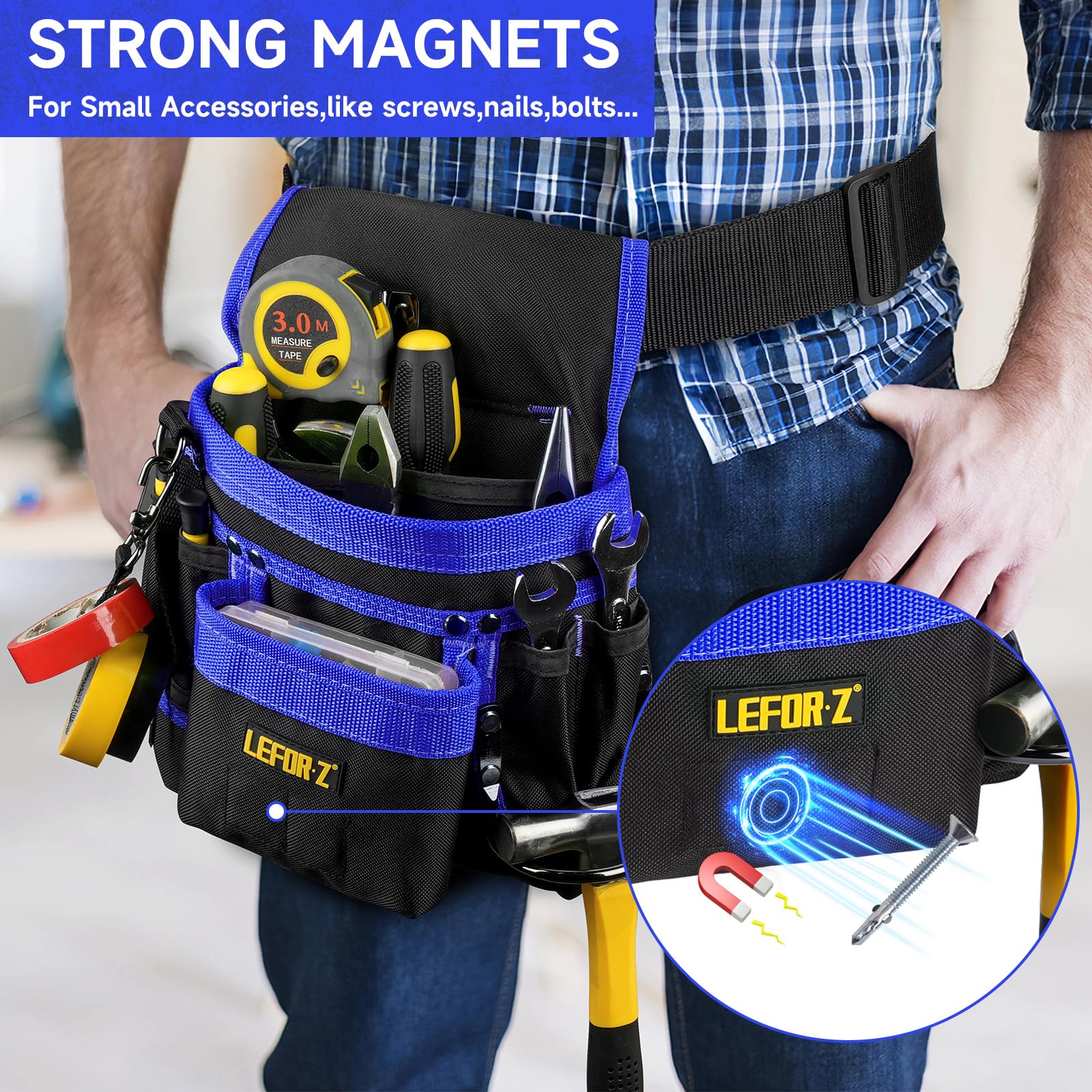 Tool Belt,Magnetic Tool Pouch,14-Pockets Tool Belts for Men,Detachable & Adjustable Tool Pouch belt for Electrician,Carpenter,Construction,Work Apron,Utility Belt,Black-Brown